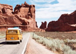 road trip with a yellow car